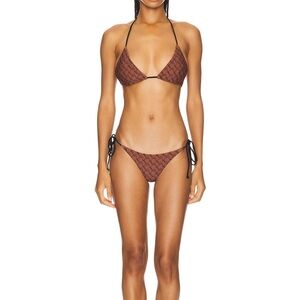 Miaou Women’s Brown monogram Patterned Triangle String Bikini xs